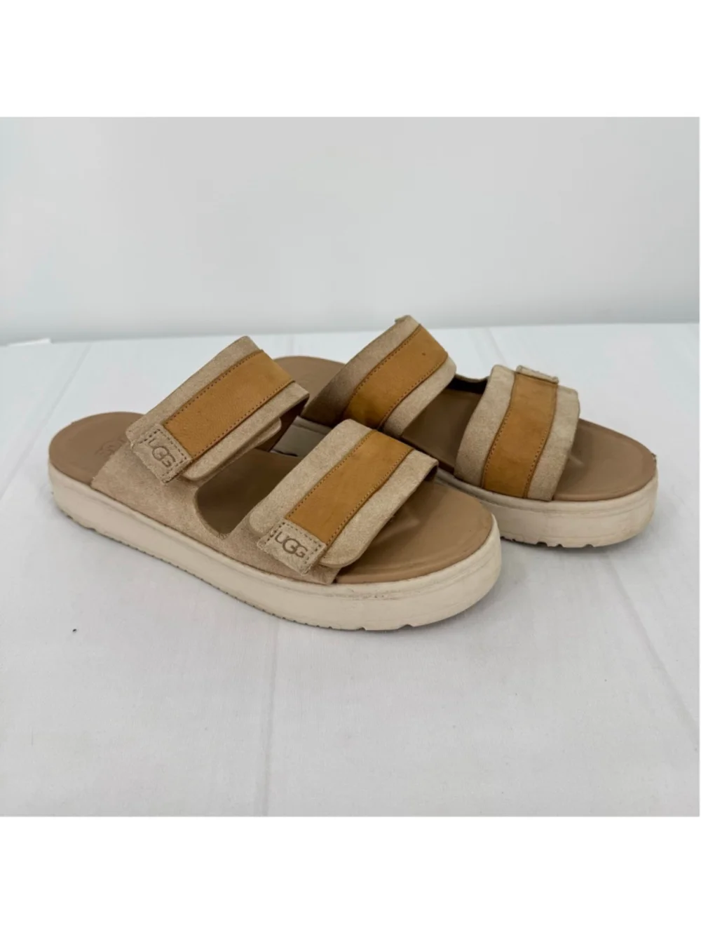 UGG Beige Suede Dual-Strap Slide Sandals - Picture 2 of 13